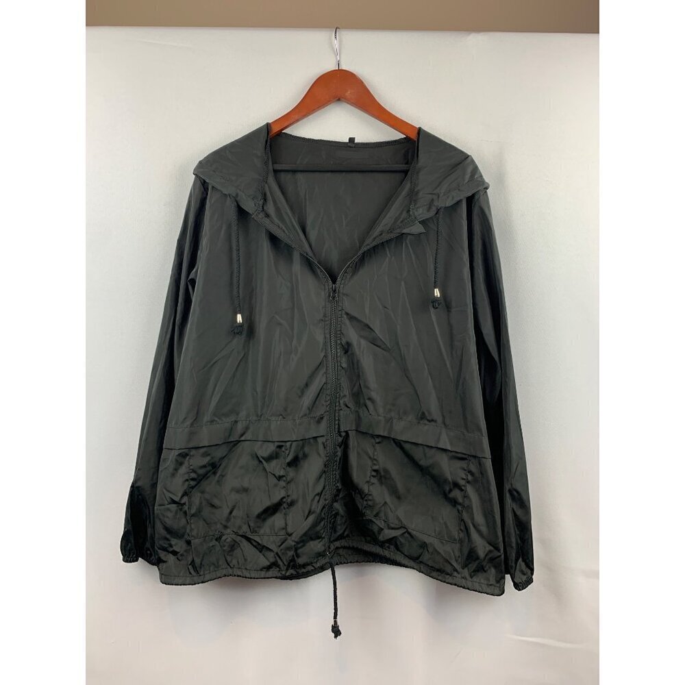 Olive Green Hooded Windbreaker Jacket Size XL